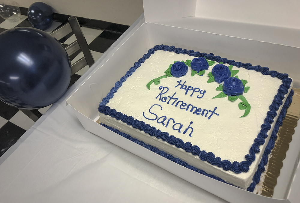 Lead cook Sarah Mitchell's retirement cake