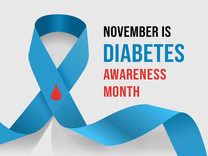 November Diabetes Awareness Month. Vector illustration with ribbon and drop of blood